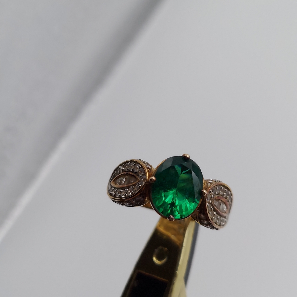 Vintage GOS 925 Faceted Green Stone and Cz. GC & Attractive. - Picture 5 of 11